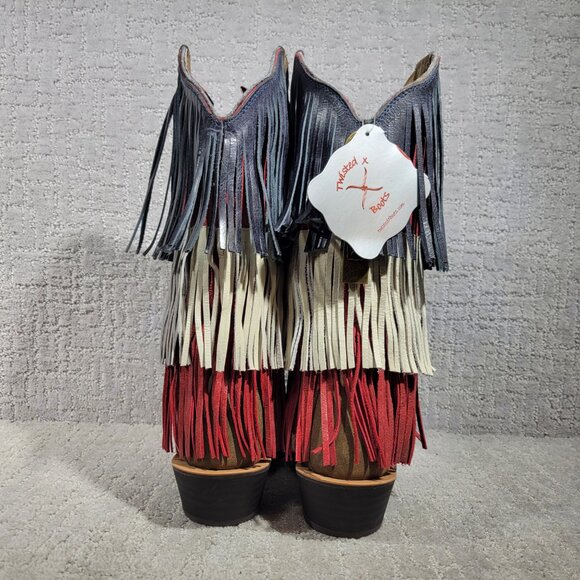 Twisted X Red White Blue Leather Veterans War Fringe Boot Womens Size 6, 7.5,8.5 - Picture 4 of 12